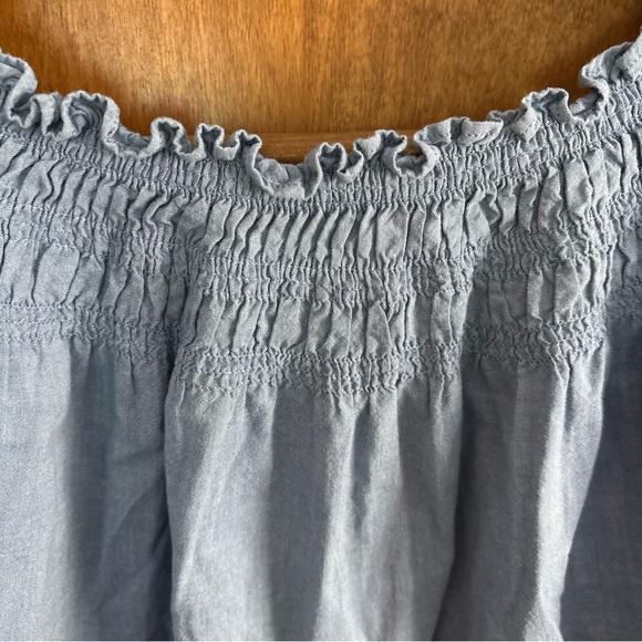 Talbots Large Blue Chambray Smocked Top Boho Cottagecore Fairy Peasant Prairie - Picture 11 of 14